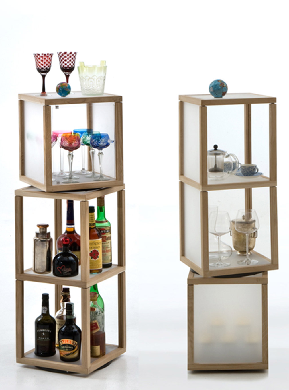 Vetrinette grevoli per bar e accessori in legno massello di rover modulari zia Babele design moderno